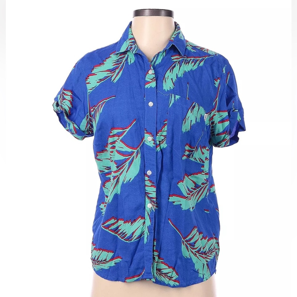 Obey N'89 Propaganda Women Blue Short Sleeve Button-Down Shirt S